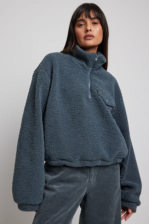 Dark Grey Front Pocket Pile Sweater