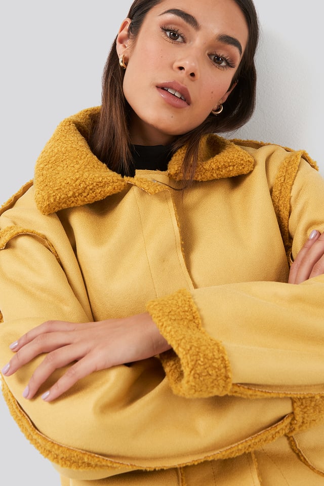 Front Pocket Teddy Jacket Yellow