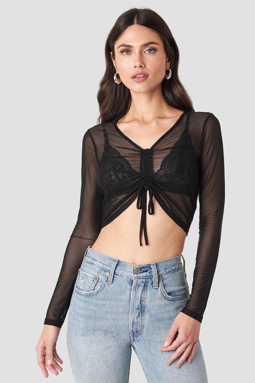 T-shirts | Tops Tops manches longues | Front Ruched Detail Mesh Crop Top - VO30563