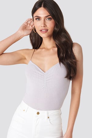 Dusty Light Purple Front Ruched Ribbed Singlet