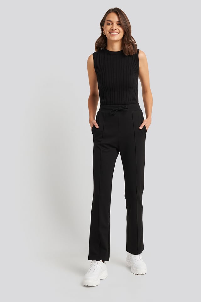Front Seam Detail Straight Leg Jogger Black