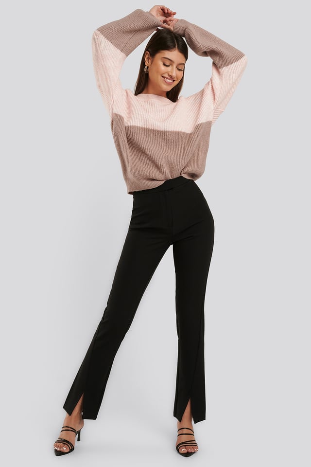 Front Slit Suit Pants Black