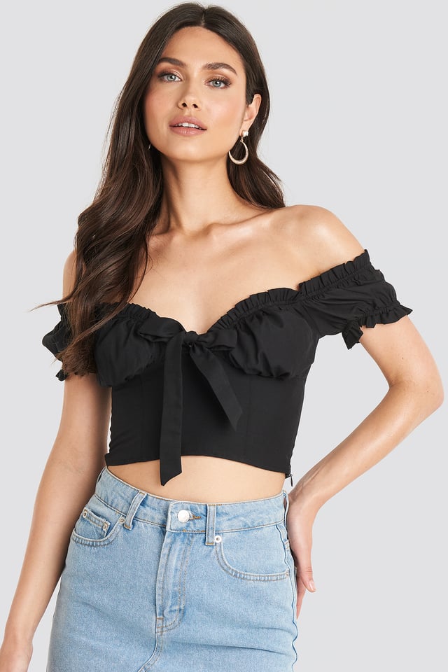 Front Tie Cropped Top Black