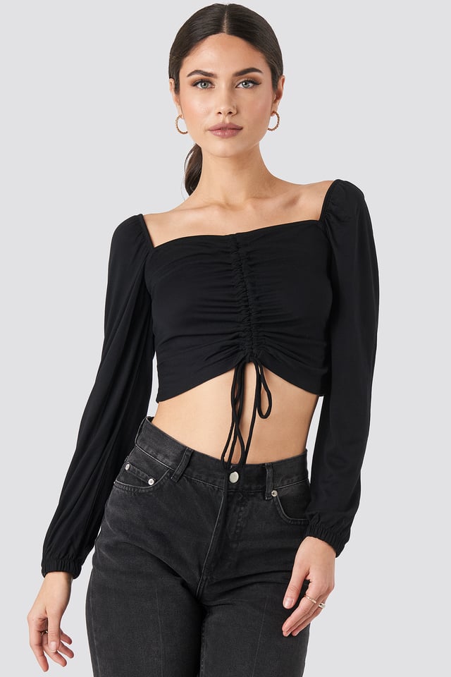 Front Tie Detail Crop Top Black