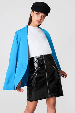 Black NA-KD Trend Front Zip Patent Skirt