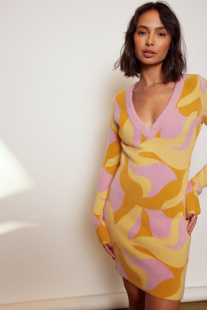 Kleider Print Kleid | gestricktes Minikleid - UU62915