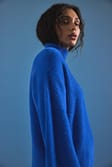 Blue Fuzzy Knitted Round Neck Sweater