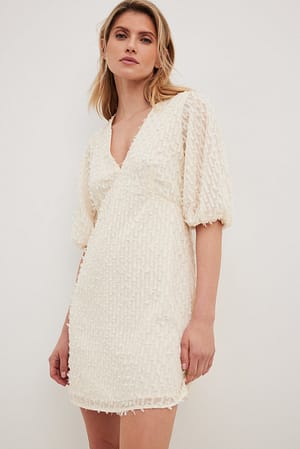 Offwhite Fuzzy Material Mini Dress