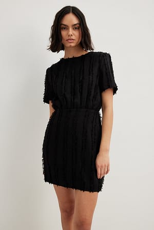 Black Fuzzy Short Sleeve Mini Dress