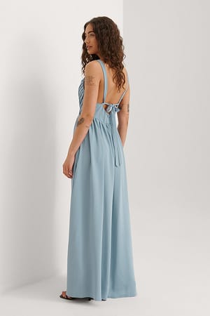 Dusty Blue Gathered Chest Maxi Dress