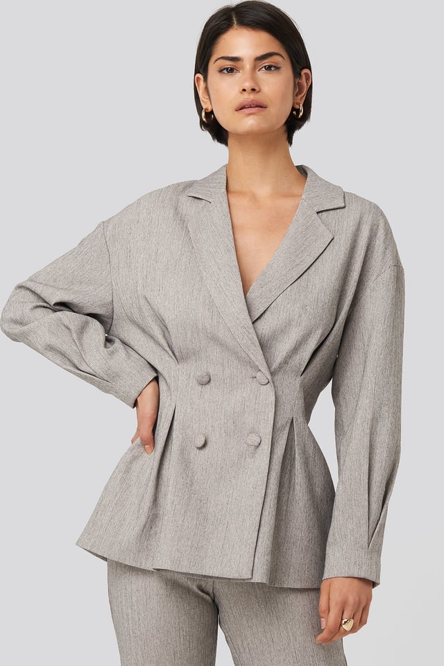 Gathered Double Breasted Blazer Grey Melange