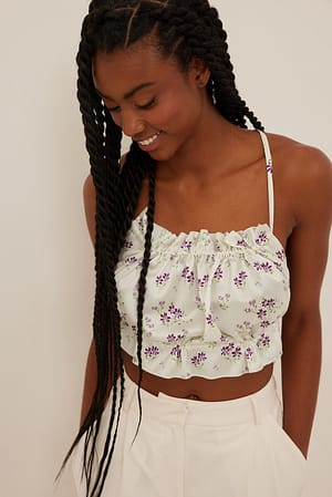 Lilac Flower Gathered Front Satin Tube Top