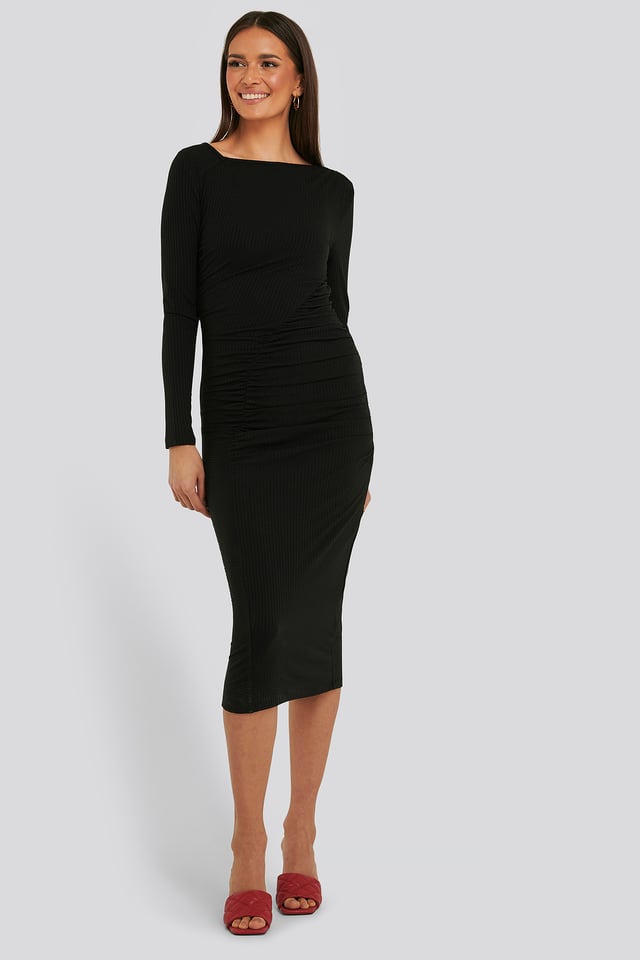 Gathered Jersey Dress Black