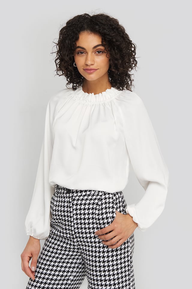 Gathered Neck Blouse White