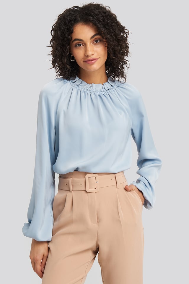 Gathered Neck Blouse Stone Blue