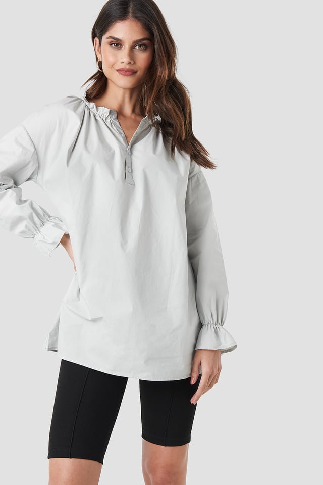 Gathered Neckline Tunic Light Grey