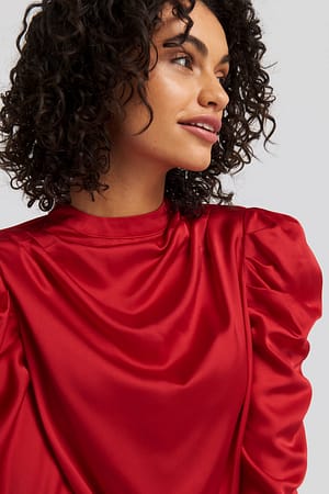 Red NA-KD Party Gathered Satin Blouse