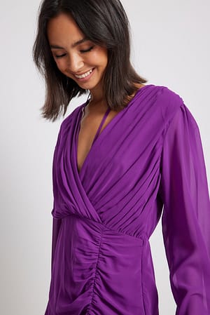 Gathered V-neck Mini Dress Purple | NA-KD