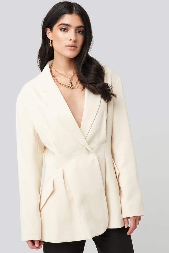 Gathered Waist Blazer Cream