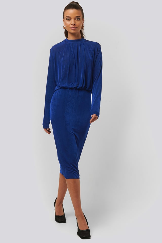 Gathered Waist Knit Dress Blue