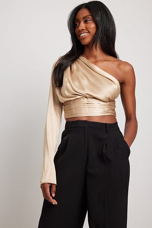 Champagne Gathered Waist One Shoulder Top