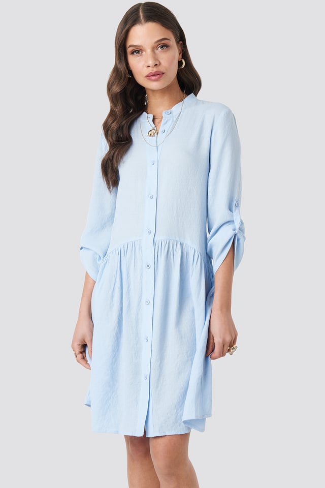 Gathering Detail Shirt Dress Light Blue