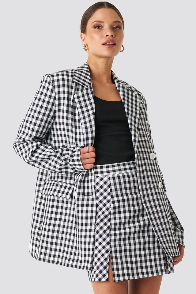 Gingham Double Breasted Blazer Black/White Check