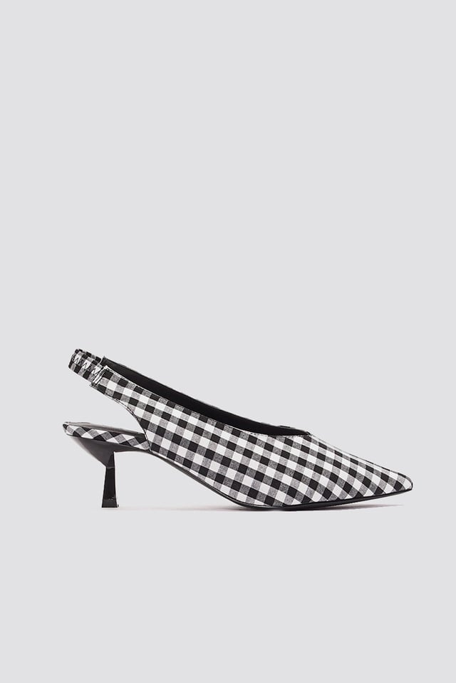 Gingham Kitten Heel Pumps Black/White