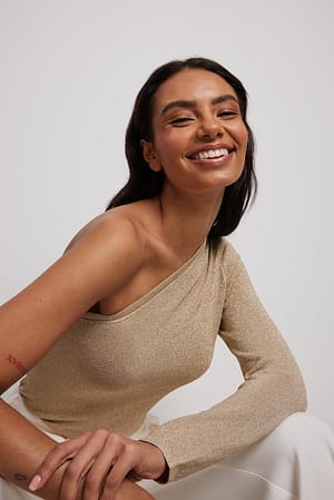 Gold Glitter Knitted One Shoulder Top