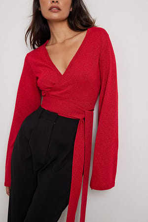 Red Glitter Knitted Wrap Top