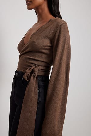 Brown Glitter Knitted Wrap Top