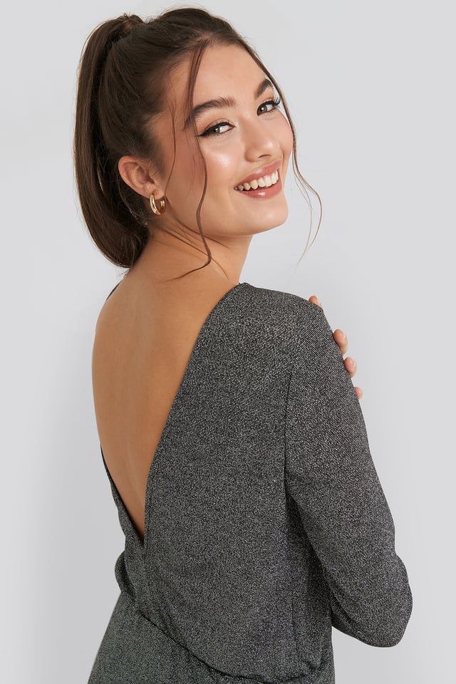 Glittery Open Back Mini Dress Silver