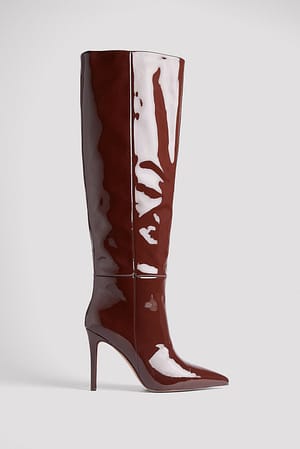 Brown Glossy Knee High Boots
