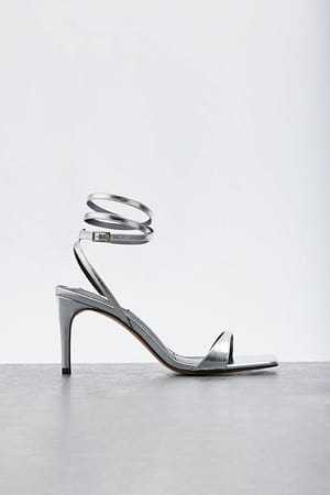 Silver Glossy høyhælte sandaler