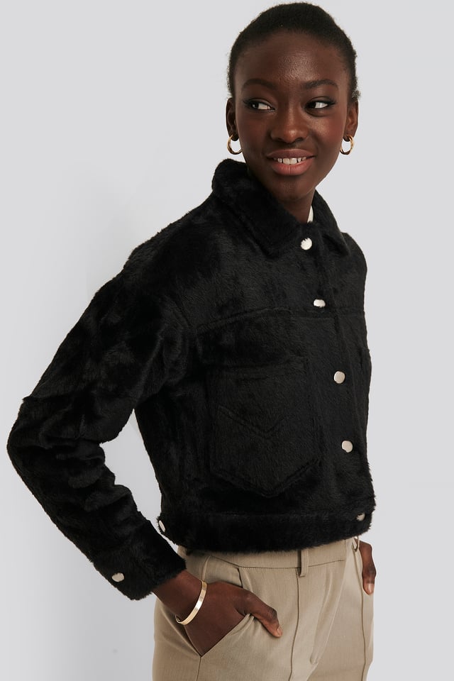 Hairy Faux Fur Jacket Black