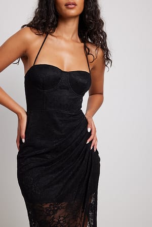 Black Drapowana sukienka maxi z wiązaniem na szyi