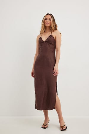 Brown Halterneck Midi Dress