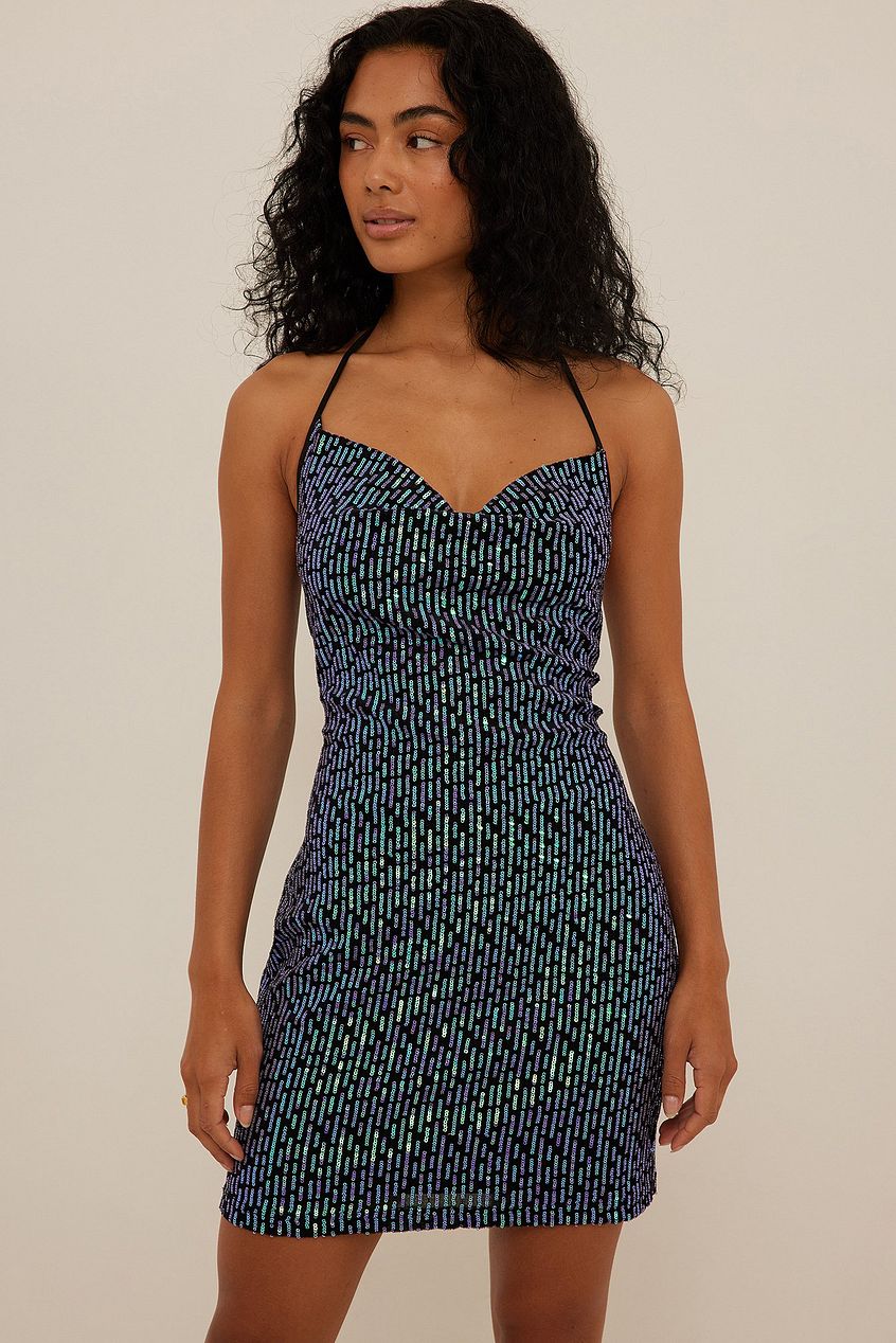 na-kd.com | Halterneck Waterfall Front Sequin Dress
