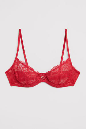 Heart Detailed Cup Bra Red | NA-KD