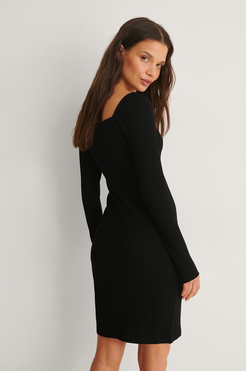 Kleider Das Kleine Schwarze | Geripptes Kleid mit Herzausschnitt - SF38890