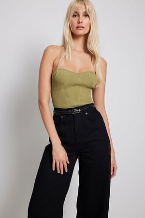 Olive Green Heart Shaped Knitted Tube Top