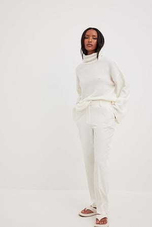 White Heavy Cropped High Waist Suit Pants