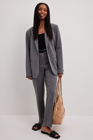 Grey Heavy Cropped High Waist Suit Pants