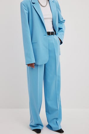 Blue Pantalón de traje ancho ​​de cintura alta