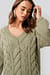 Wool Blend V-Neck Heavy Knitted Cable Sweater