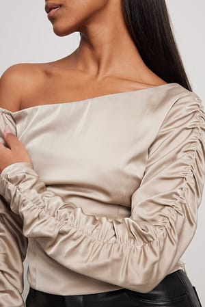 Taupe Heavy Satin One Shoulder Blouse