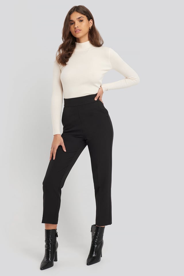 High Waist Cropped Suit Pants Black