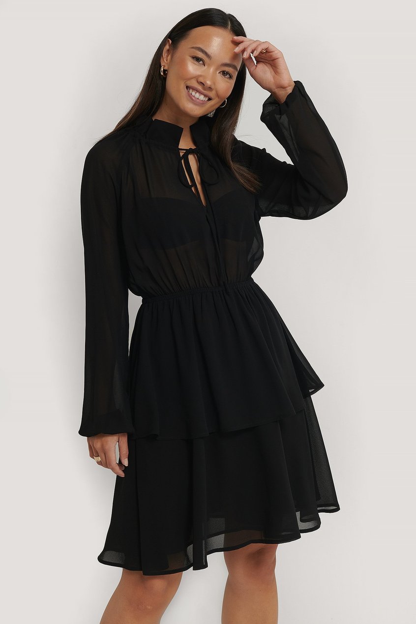 Robes Robes Manches Longues | High Frill Neck Dress - HW52338
