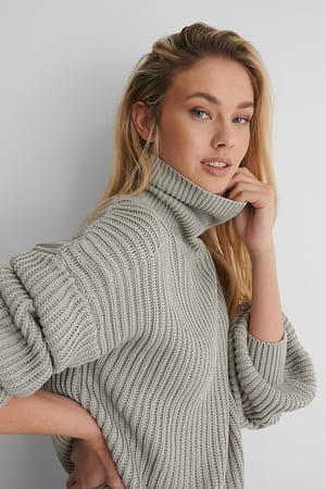 Grey Sweater tricoté manches ballon