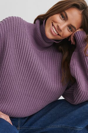 Lilac High Neck Balloon Sleeve Knitted Sweater